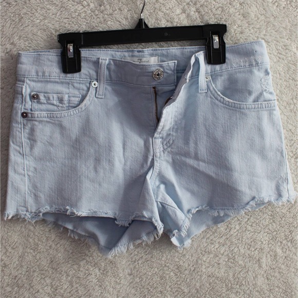 7 For All Mankind Cut Off Denim Jean Shorts in Light Blue Wash, Women's Size 26 - Picture 2 of 15